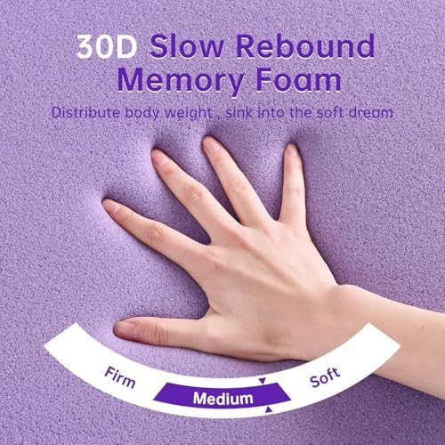 MUXHOMO 2 Inch 7-Zone Queen Mattress Topper, Egg Crate Memory Foam Mattress Topper Queen Size for Back Pain, Lavender Gel Infused Bed Pad, CertiPUR-US and Oeko-TEX Certification (60"×80") - Image 3