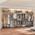 Closet Organizers Wall Mounted Closet System, 5-Row Heavy Duty Garment Clothes Rack, Industrial Pipe Clothing Rack with 4 Telescopic Rods, 3 Fixed Rods, 6 Hooks, 7 Shelves & 2 Pants Hangers for Rooms by Seedsec