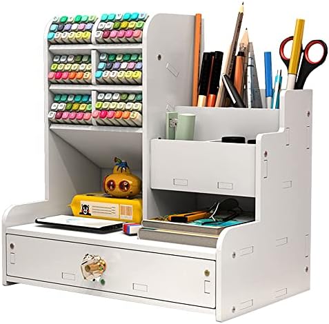Hggzeg White Pen Organizer with Drawer, DIY Pencil Holder, Desk Tidy Caddy by Hggzeg