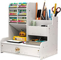 Hggzeg White Pen Organizer with Drawer, DIY Pencil Holder, Desk Tidy Caddy by Hggzeg