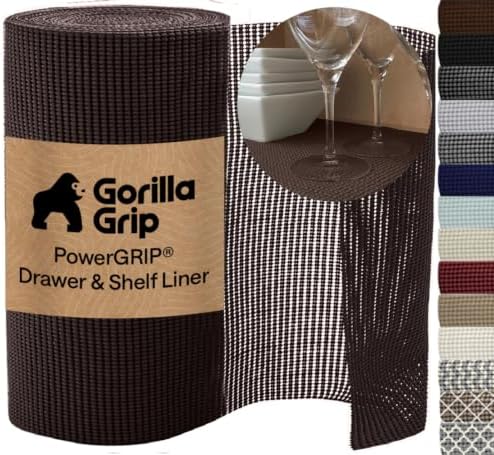 GORILLA GRIP powerGRIP Drawer Shelf and Cabinet Liner, 17.5"x20', Brown by GorillaGrip
