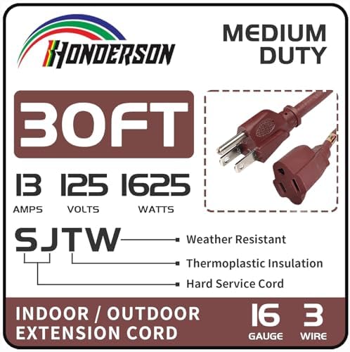 30 Ft Brown Outdoor Extension Cord 16 Gauge Heavy Duty Power Cord - Image 2