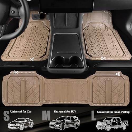 CAR PASS Floor Mats for Cars M-L Size, Heavy Duty Rubber Floor Mats with Trunk Cargo Liner, Universal Trim-to Fit Automotive Floor mats for Truck Van SUV Waterproof All Weather Car Mats All Beige - Image 2