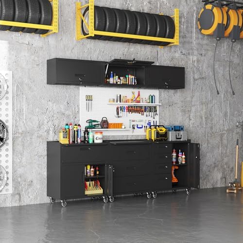 Black Garage Storage Cabinets System 6 PCS Workshop Set with Drawers Locking Heavy Duty Rolling Cart with Adjustable Shelves Garage Tool Workbench Cabinets,6pcs-1 - Image 2