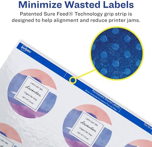 Avery® Printable Round Labels, Sure Feed® Technology, Glossy White Labels, 2" Diameter, Permanent Adhesive, Laser/Inkjet, 120 Per Pack for 240 Total (2-Pack of 22807) - Image 4