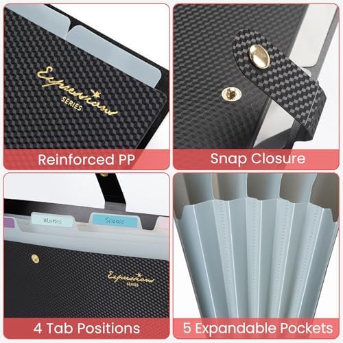 Sooez Accordion File Organizer, Expanding File Folder with Label, 5 Pocket - Image 4