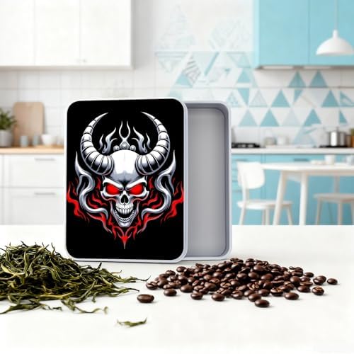 Small Metal Tins Box-4.7" x3.5"x1.6" Rectangular Empty Storage Box With Lid Decorative Organizer Storage Tin Case For Office/Cookie/Candy/Jewelry/Photo/Letter-Cow Skull - Image 5