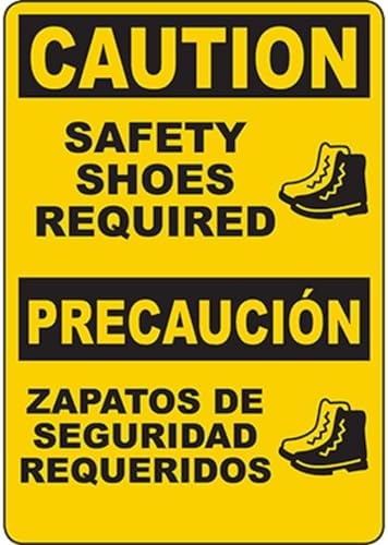 CAUTION Safety Shoes Required Bilingual Sign Personal Protective Equipment Metal Sign 8x12 Inch – Universal Safety Plaque by Unknown