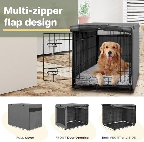Seiyierr Dog Crate Cover - Kennel Cover Fit for 24 Inch Dog Crate, Double Door Polyester Crate Cover for Wire Dog Crate Indoor Outdoor Protection, Grey - Image 6
