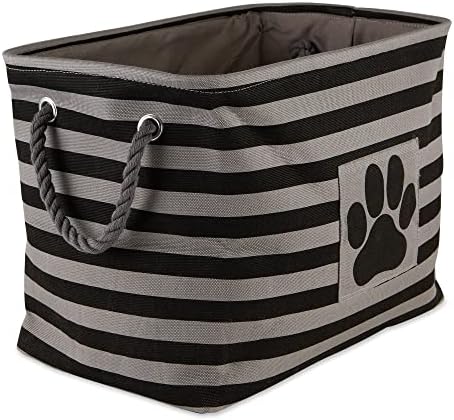 Bone Dry 5743 Pet Storage Collection Striped Paw Patch Bin, Medium Rectangle, Black by BoneDry