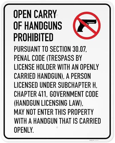 No Open Carry of Handgun Prohibited Texas §3007 Sign, by SigoSigns