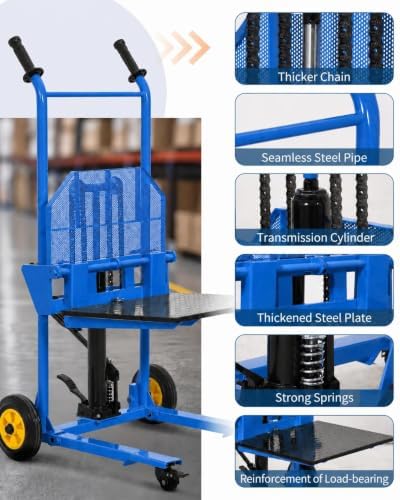 Hydraulic Material Lift, Heavy Duty 450lbs Capacity Pallet Truck Dolly,Blue - Image 6