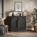 BELLEZE 3 Tier Bookshelf with Double-Arc Door, Modern Bookcase Shelf with Storage and Adjustable Shelves, Arched Buffet Wood Bookshelves for Living Room Office Entryway (Ebony) by BELLEZE