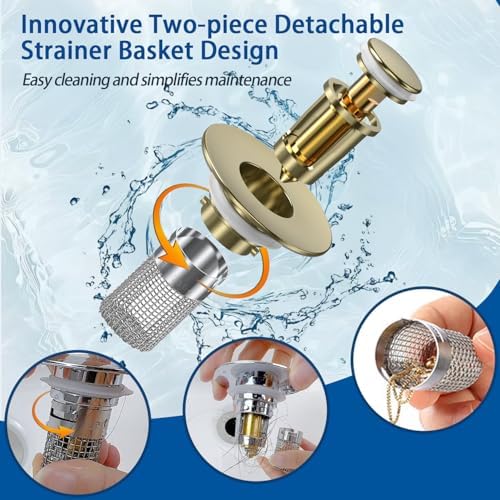 Bathroom Sink Drain Strainer,(4PCS) Pop-up Sink Drain Strainer with Removable Stainless Steel Strainer Basket Hair Catcher, Bathroom Sink Strainer for Bathroom Sink Stopper Replacement - Image 3