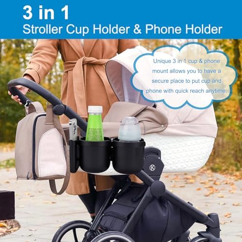 Accmor Stroller Cup Holder with Phone Holder, Bike Cup Holder, Walker Scooter Wheelchair Cup Holder Attachment, Universal Cup Holder for Uppababy Graco Strollers - Image 3
