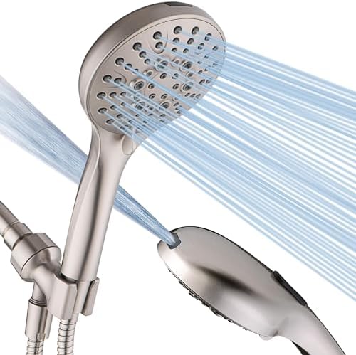 BRIGHT SHOWERS High Pressure Shower Head with Handheld, 9 Spray Settings Showerhead Built in Power Wash to Clean Tub and Pets, Extra Long 69" Hose, Adjustable Bracket, Brushed Nickel by BRIGHTSHOWERS