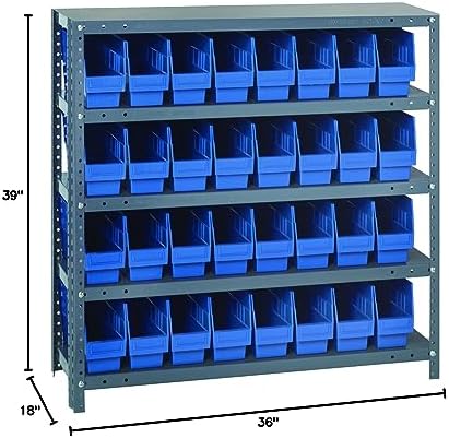 Quantum Storage Systems 1839-203BL Store More Steel Shelving Unit with 6" Shelf Bins, 18" D x 36" W x 39" H, Blue - Image 2