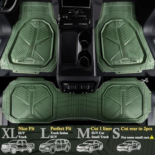 CAR PASS Heavy Duty Rubber Car Mats, Deepdish All Weather Floor Mats for Car Full Set, Universal Automotive Mats Trim to Fit for Sedans SUVs Trucks, Waterproof Anti-Slip Deep Tray 3 Pieces Olive Green - Image 2