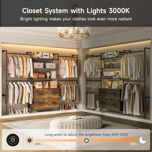 Wall Mounted Garment Rack, Walk-in Closet System, Pipe Clothing Rack Brown - Image 3