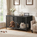 MAHANCRIS Dog Crate Furniture for 2 Dogs, 43.3" Dog Kennel with Removable Divider, Heavy Sturdy Dog Furniture Style Double Cage for Small Medium Dog, Indoor Pet House End Table, Black DCBK1201 by MAHANCRIS