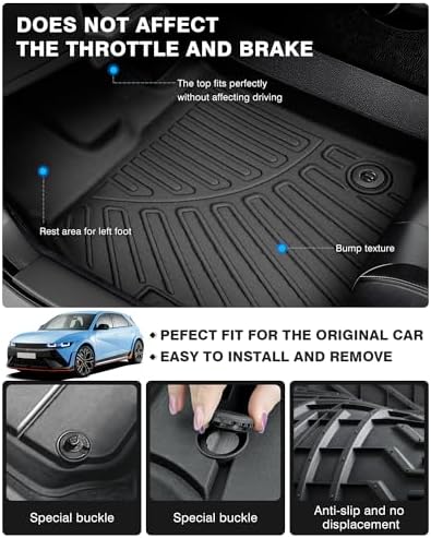 Powerty Floor Mats for 2022-2024 Hyundai Ioniq 5 Limited Only (with Sliding Console) All Weather 3D TPE Anti-Slip Car Liners for 1st & 2nd Row Accessories - Image 4