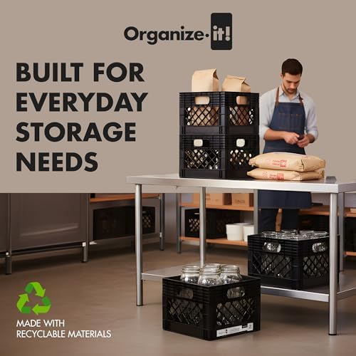 ORGANIZE-IT! 4 Pack Storage Milk Crate, Heavy-Duty Versatile Box, Black - Image 3