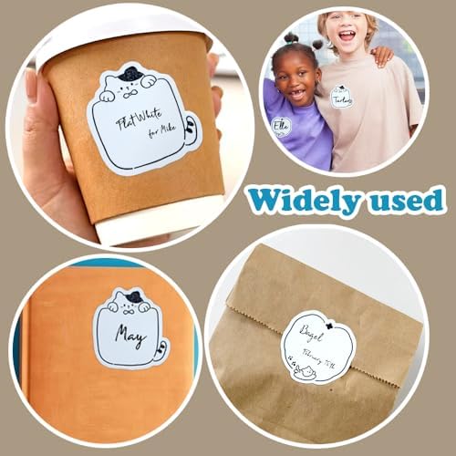 Cute Label Stickers for Jars 2 Different Cat Designs Full Adhesive Sticky Notes 2 Rolls Self-Stick Blank Name Stickers - Image 6