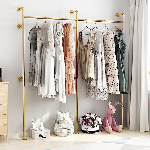 ORSENIGO Industrial Pipe Clothing Rack, Heavy Duty Metal Clothes Rack with Double Rods for Hanging Clothes, Wall Mount Space-Saving Garment Display Rack - Image 3