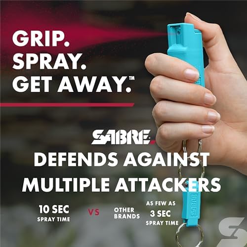 Sabre Pepper Spray with Quick Release Keychain for Self Defense – Maximum Police Strength OC Spray with UV Marking Dye, Twist Lock Safety, Finger Grip, 10‑Second Spray, 14‑ft Range, Made in USA - Image 3