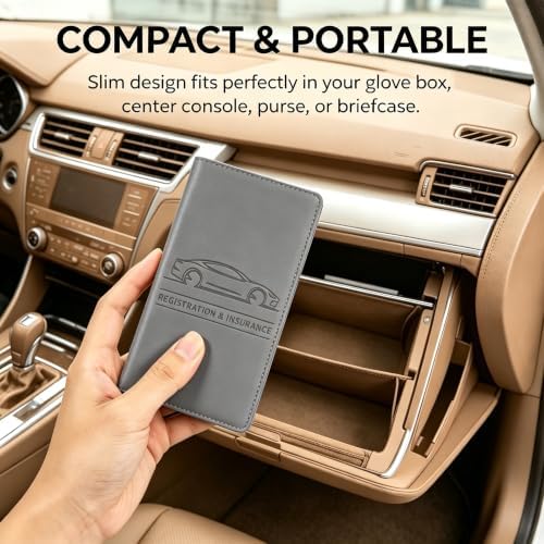 Car Registration and Insurance Holder, Vehicle Document Organizer with Secure Magnetic Closure, Automotive Glove Box Organizer for License, Cards & Essential Paperwork (Gray, 1PCS) - Image 7