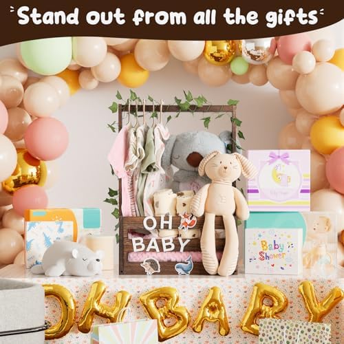 Baby Shower Gifts Basket Wooden Crate, Personalized Wooden Letters and Clothes Hangers New Born Baby Girl Boy Gifts Vine Decorations Cute Closet with Handle Pregnancy Gifts for New Mom Parents Brown - Image 4