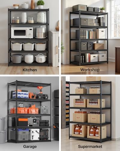 VEVOR Storage Shelving Unit, 5-Tier Adjustable, 2000 lbs Capacity, Heavy Duty Garage Shelves Metal Organizer Wire Rack, Black, 48" L x 24" W x 72" H for Kitchen Pantry Basement Bathroom Laundry Closet - Image 7