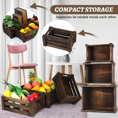 Barydat 5 Pack Wooden Crates for Display Storage, Dusty Brown, Rustic - Image 4