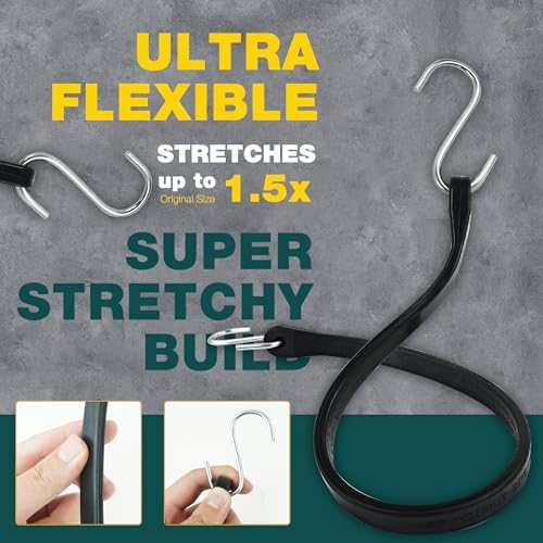 Bungee Cords with Hooks 21" 50 Pack, Heavy Duty Rubber Tarp Straps S Hooks - Image 4