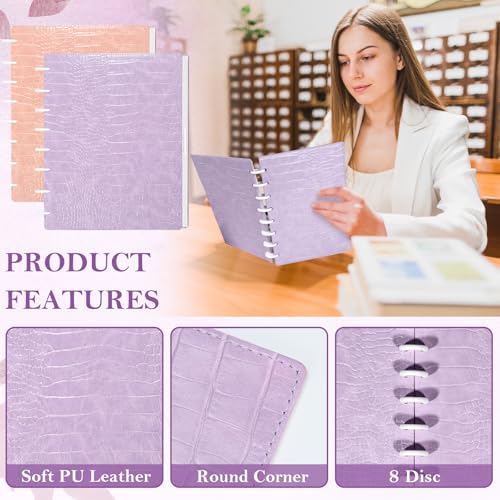 2 Pack PU Leather 5.5x8.5in Discbound Notebook Cover And Disc Set Discbound Planner Cover With 16 Pcs Expansion Discs Junior Size Disc Bound Notebook Accessories(Pink&Purple，No Inner Paper) - Image 3