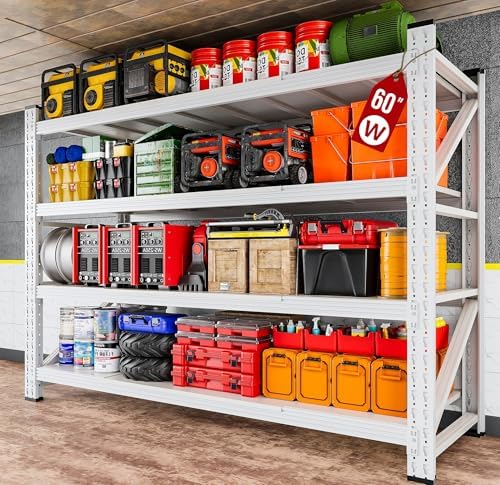 SISESOL 5000LBS Heavy Duty Garage Shelving Units,60" Wide & Deep Storage Shelves,White Metal Garage Shelves,Large Storage Rack,Steel Shelf,Industrial Shelving for Shop,Warehouse,60" W x 24" D x 70" H by SISESOL