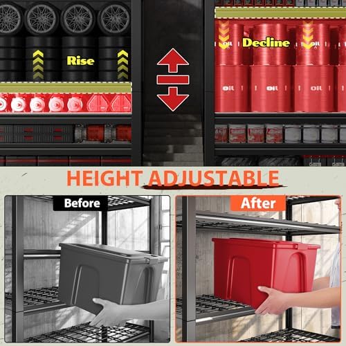 Romorgniz 60" W Garage Shelving, Storage Shelves,5 Tier Adjustable Metal Shelving,Metal Storage Shelves 600LBS Per Shelf (3000LBS Total) for Garage,Basement,Warehouse, Workshop,24" D x 72.02" H - Image 6