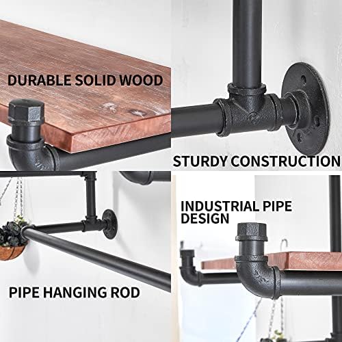 30in Industrial Pipe Clothing Rack,2-Tier Wall Mounted Clothes Rack, Pipe Clothing Rack with Shelf, Wall Hangers for Clothes, for Bedroom, Laundry, Living Room, Retail Store - Image 6