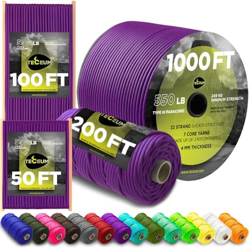 Paracord Rope 550 lb 4mm – Parachute Cord – Utility Camping Rope by TECEUM
