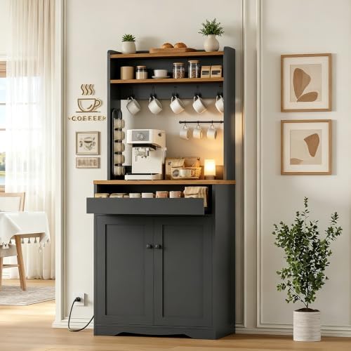YATINEY Coffee Bar Cabinet, Sideboard Buffet Cabinet with Charginng Station - Image 2