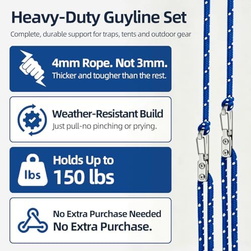6 Pack Rope with Roller Tensioner for Easy and Secure Tying,Retractable Buckle Rope, Adjustable Tensioner Tie Down Ropes for Daily & Outdoor Use,Tent, Motorhome, Camping(Blue - Image 3