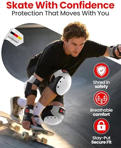 SKATEWIZ Knee and Elbow Pads Adult - Skating Protective Gear Adult - Shield - Size L Grey White - Skate Gear Roller Skates, Skateboard and Inline Skates - Image 2