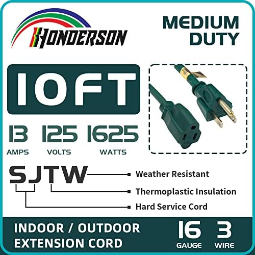 10FT Outdoor Extension Cord-16/3 SJTW Durable Green Extension Cord for Christmas Lights with 3 Prong Grounded Plug for Safety,Great for Outside Christmas Decorations - Image 3