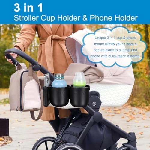 Accmor Stroller Cup Holder with Phone Holder, Bike Cup Holder, Walker Scooter Wheelchair Cup Holder Attachment, Universal Cup Holder for Uppababy Graco Strollers - Image 3
