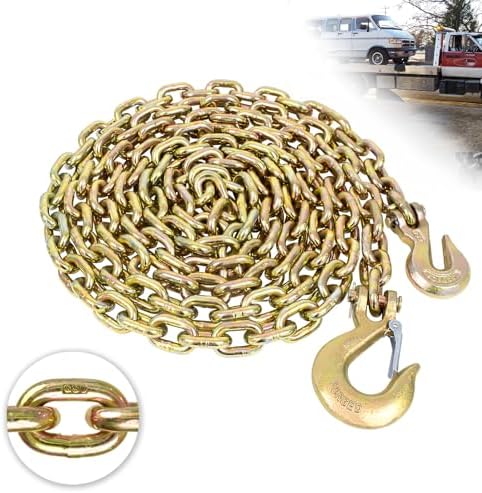 TKK G80 Transport Binder Chain, 3/8 Inch x 15 Foot Logging Tow Chain with Grab and Sling Hooks, 7,100 lbs Safe Working Load, Heavy Duty for Transporting, Towing and Tie-Down by TKK