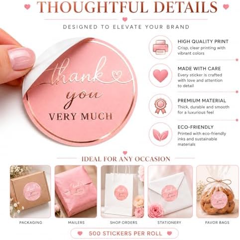 Thank You Stickers, 500 Blush Pink Round, 1.5 Inch - Image 4