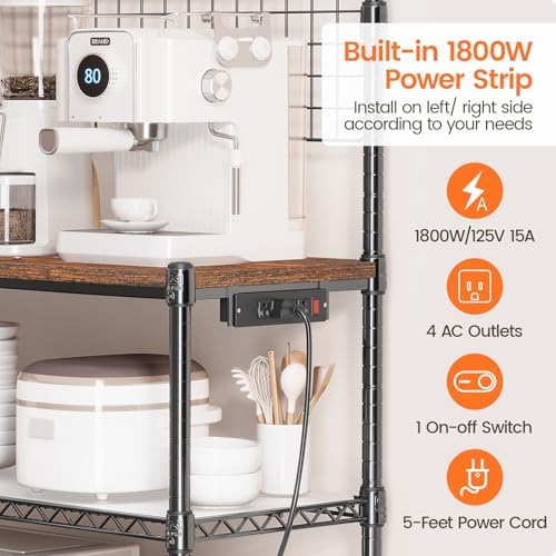 Bakers Rack with Power Outlet & Storage,36In Microwave Stand Kitchen Cart - Image 3