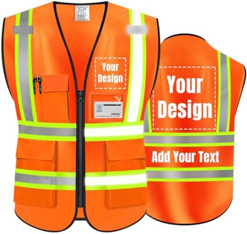 High Visibility Reflective Safety Vest Customize Logo Hi Vis Protective Workwear Outdoor Work Vest (2XL, Webbing Orange) by YOWESHOP