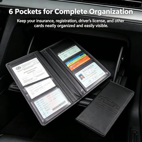 Car Registration and Insurance Holder, Vehicle Document Organizer with Secure Magnetic Closure, Automotive Glove Box Organizer for License, Cards & Essential Paperwork (Black, 1PCS) - Image 4