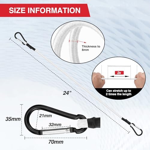 WORKPRO 24" Bungee Cords with Hooks, 4 Pack Heavy Duty Outdoor Bungee Strap - Image 2